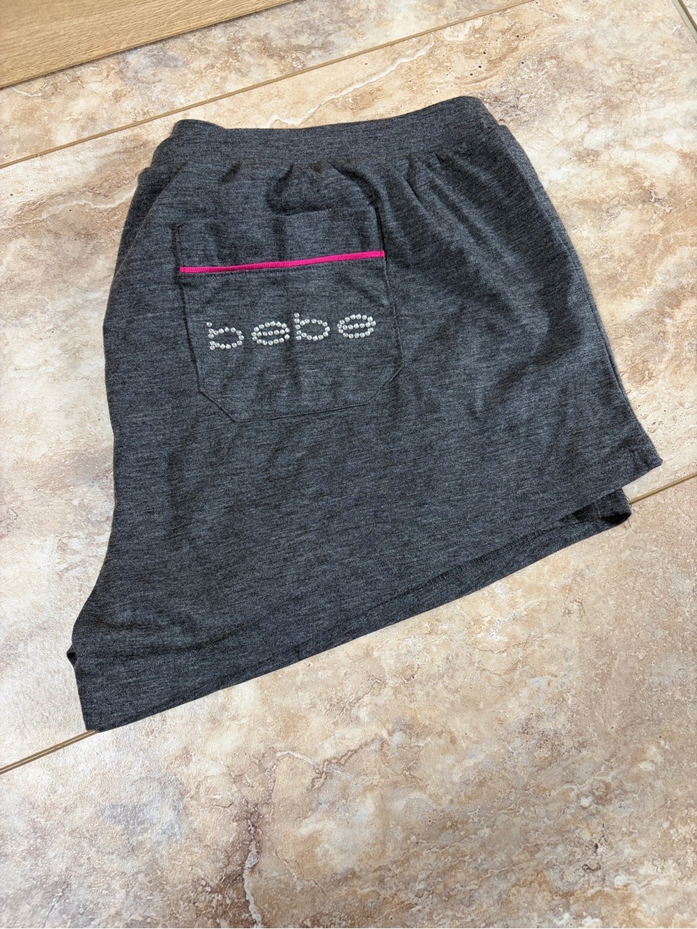 bebe Charcoal Gray Lounge Shorts with Rhinestone Logo